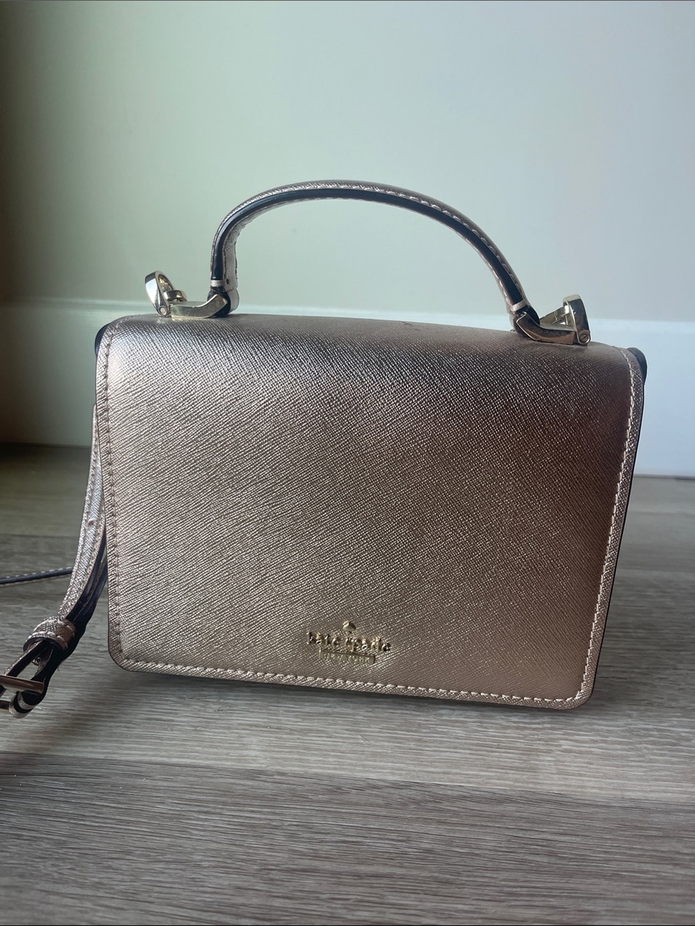 kate spade metallic rose gold crossbody with top handle
